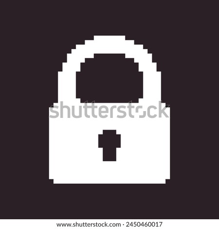 black and white simple flat 1bit vector pixel art icon of retro vintage locked padlock. privacy and access safety