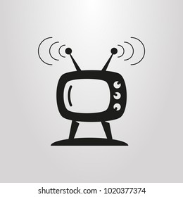 black and white simple flat art vector symbol of retro TV set