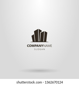 black and white simple flat art cartoon logo of three high-rise buildings