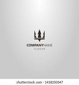 Black And White Simple Flat Art Vector Logo Of Crown Or Trident Poseidon