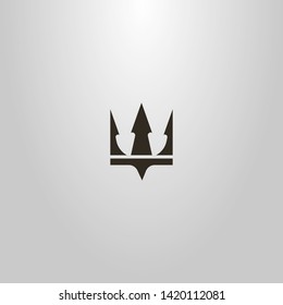 Black And White Simple Flat Art Vector Sign Of Crown Or Trident Poseidon