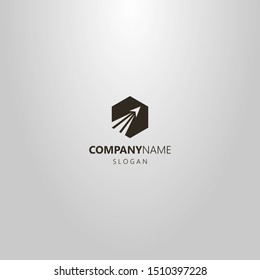 black and white simple flat art vector hexagonal logo of a take-off rocket 