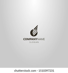 black and white simple flat art vector negative space logo of wing in a round frame