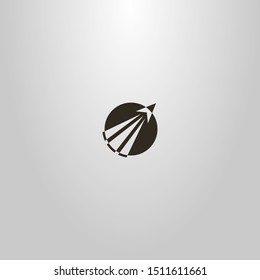 Black And White Simple Flat Art Vector Round Negative Space Sign Of A Take-off Rocket Going Beyond