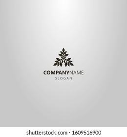 black and white simple flat art vector logo of three branches of a plant