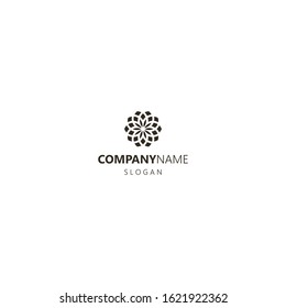 black and white simple flat art vector iconic logo of pentagonal many petal manfala flower