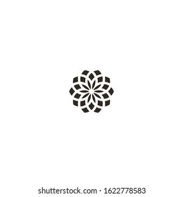 black and white simple flat art vector iconic sign of pentagonal many petal manfala flower