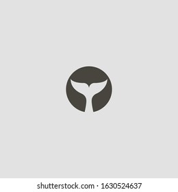 black and white simple flat art negative space vector round sign of fish tail 