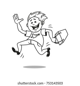 black and white simple flat art cartoon character running for shopping