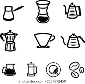 black and white simple or flat coffee icon set 
