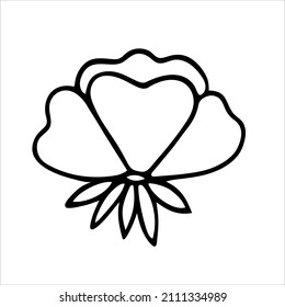 Black and white simple flower. Vector illustration isolated on white.