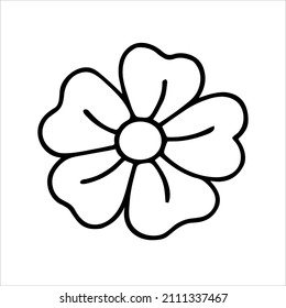 Black and white simple flower. Vector illustration isolated on white.