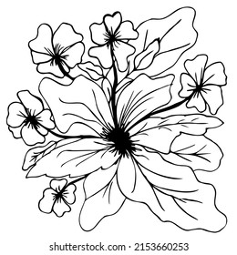 black and white simple freehand poppy flower silhouette for decoration