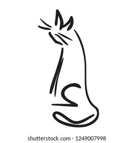 Black and white simple funny cat like as ink drawing