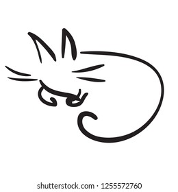 Black and white simple funny cat like as ink drawing
