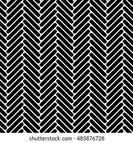 Black and white simple geo herringbone seamless pattern, vector background