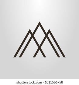 Black And White Simple Geometric Vector Line Art Symbol Of Three Mountain Peaks