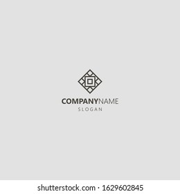 black and white simple geometric vector line art iconic logo of a diamond-shaped rectangular pattern