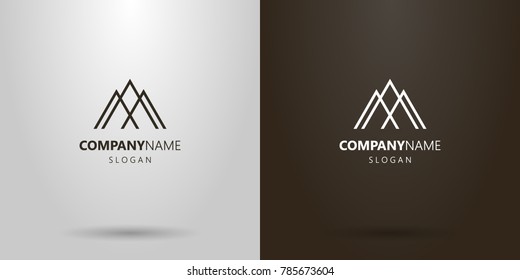 Black And White Simple Geometric Vector Line Art Logo Of Three Mountain Peaks