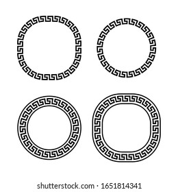 Black and white simple greek meander frames set, geometric elements, vector template background