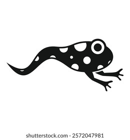 Black and white simple icon of a tadpole swimming in water, perfect for children's books or educational materials