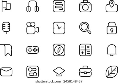 Black and white simple icons in line art style