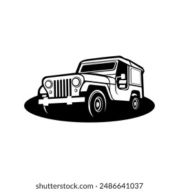 Black and white simple jeep car vector illustration.