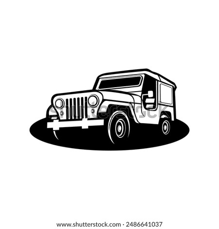 Black and white simple jeep car vector illustration.