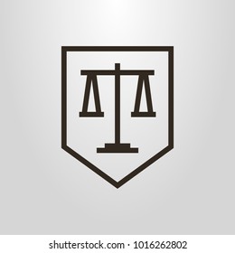 Black and white simple line art vector geometric symbol of weights on the shield