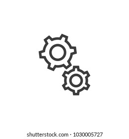 Black and white simple line art vector gears icon