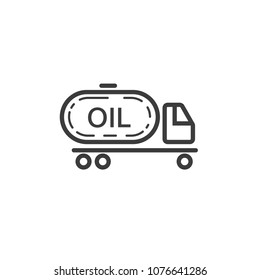 Black and white simple line art outline icon of truck with oil