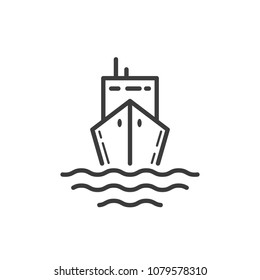 Black and white simple line art outline icon of shipping  tanker 