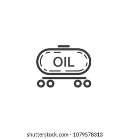 Black and white simple line art outline icon of train with oil