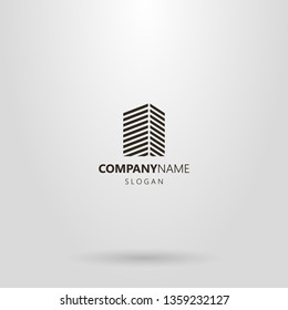 black and white simple line art geometric logo of a high-rise building from diagonal lines