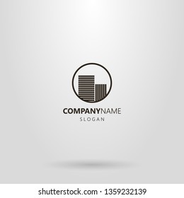 black and white simple line art logo of two high-rise houses in a round frame