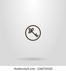 black and white simple line art sign key with petals at the top in a round frame