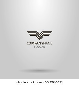 Black And White Simple Line Art Vector Abstract Logo Of Bird Wings 