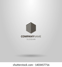 black and white simple line art vector logo of striped hexagon 