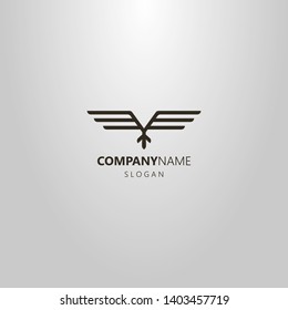 black and white simple line art vector geometric logo of abstract ethnic flying bird