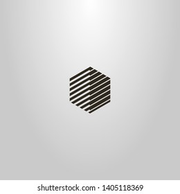 black and white simple line art vector sign of striped hexagon 