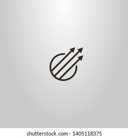 black and white simple line art vector sign of three diagonal arrows in a round frame