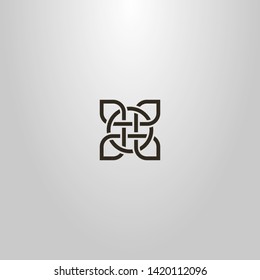 black and white simple line art vector square sign of element of celtic ornament 