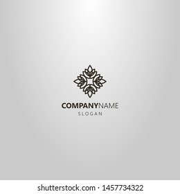 black and white simple line art vector cross-shaped logo of a flower or plant