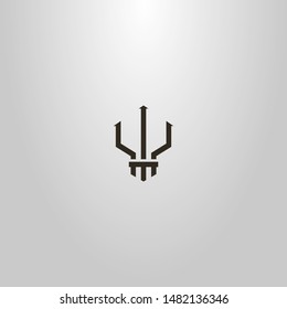 black and white simple line art geometric vector outline sign of trident Poseidon