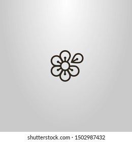 black and white simple line art six-petal flower vector sign with one separated petal