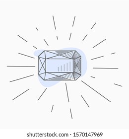 black and white simple line art symbol of diamond with rays around