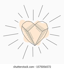 black and white simple line art symbol of diamond with rays around