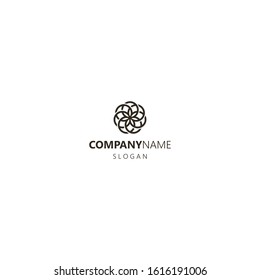 black and white simple line art vector iconic logo of a flower created from circles