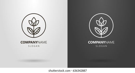Black and white simple line art logo of an abstract simple flower in a round frame