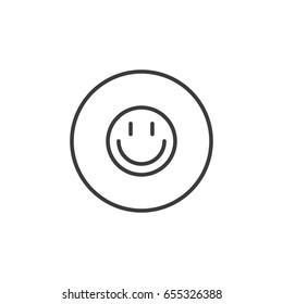 Black and white simple line art smiling emoji icon in a round frame